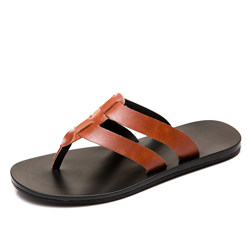 Flip Flop Leather Men - Herren Leder-Flip-Flops Sommer Casual Zehensteg-Sandalen Rutschfeste