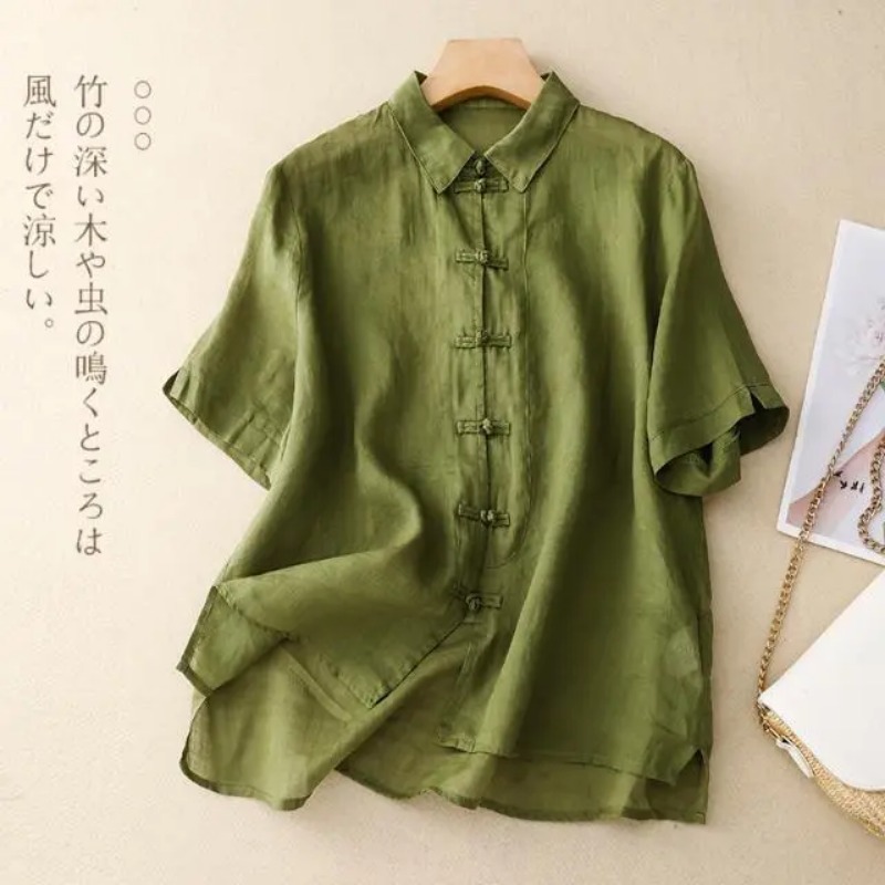Linen Shirt Breathable - Damenbluse im chinesischen Stil mit Froschknöpfen