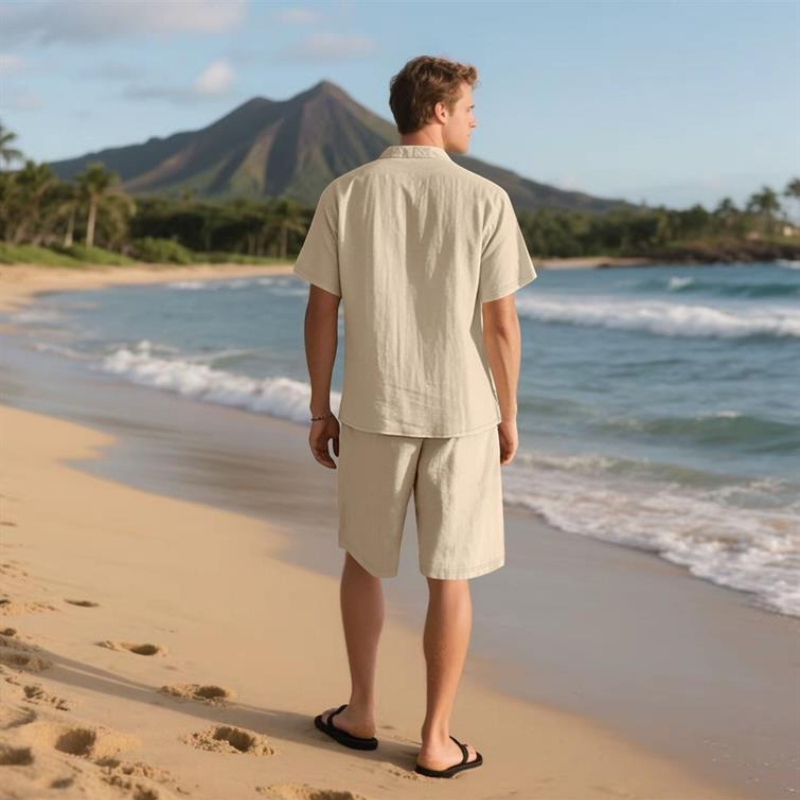 Linen Shirt Breathable - Hochwertiges Herren-Sommer-Shorts-Set Atmungsaktives Kurzarm-Hemd Lässiges Outfit
