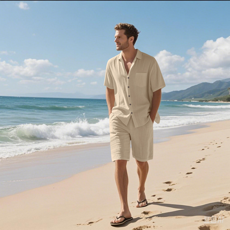 Linen Shirt Breathable - 2026 Sommer Hochwertiges Herren-Leinen-Freizeit-Set: Atmungsaktives Kurzarmhemd