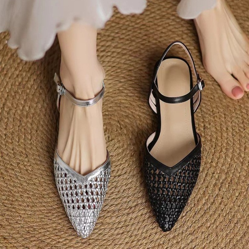 Casual Sandal Leather - Französische spitze gewebte High-Heel-Sandalen, atmungsaktives Mesh-Leder,