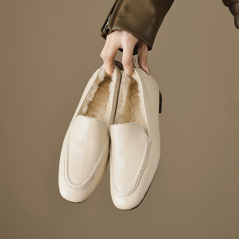 Espadrille Slip On - Damen-Slipper aus Schafsleder mit Wollfutter, Warme